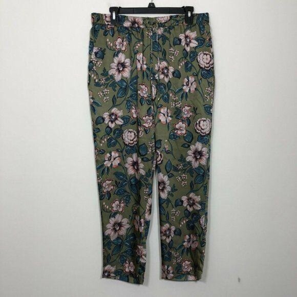 Lauren Ralph Lauren Size 10 Farm Olive Floral High-rise Pull On Cropped‎ Pants - Picture 1 of 3